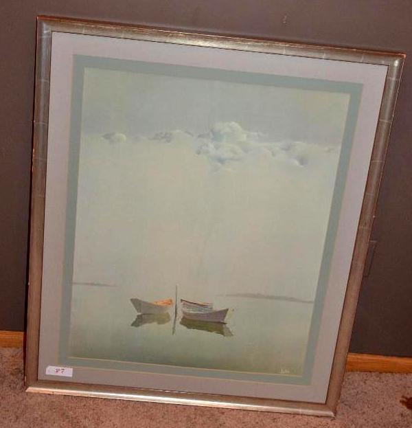 lot 87 image: Framed print by Lutes 32x38" has damage...