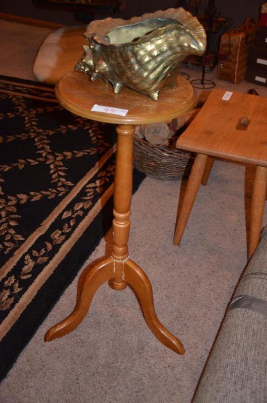 lot 95 image: Wood plant stand 32" tall & metal se...