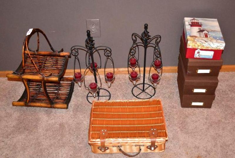 lot 97 image: Wicker basket , bamboo magazine rack 20"...