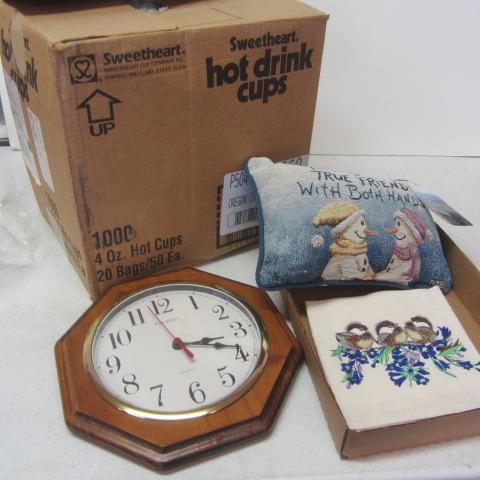 Clock, Pillow, Towel, Hot Drink Cups