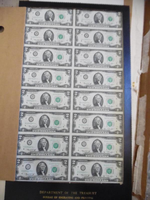 $2 Bill Uncut Sheet
