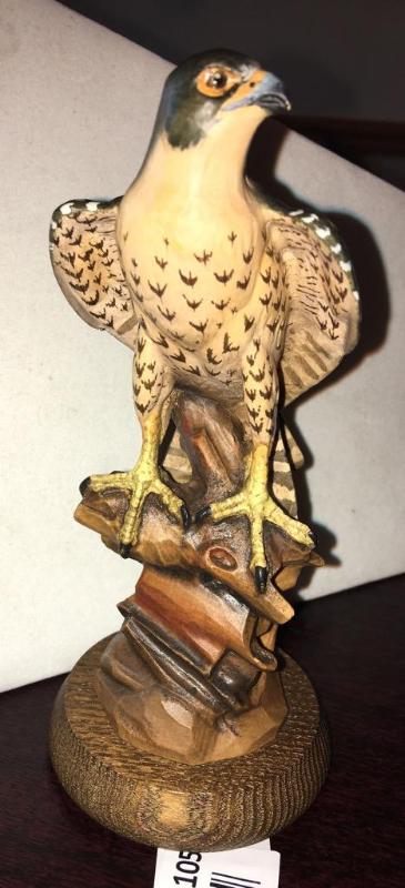 lot 105 image: Anri&nbspItaly Wood Falcon Hand Painted stan...