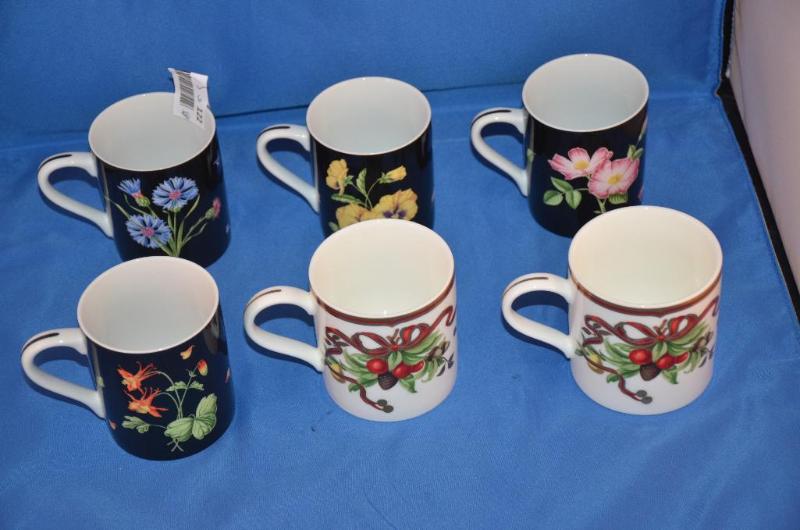 lot 122 image: 6 mugs 4 wild flower motif and 2 holiday mot...