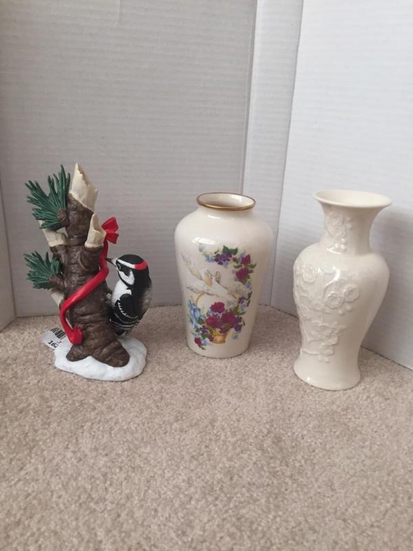 lot 162 image: 3 Vases by Lenox. White Floral Embossed Vase ...