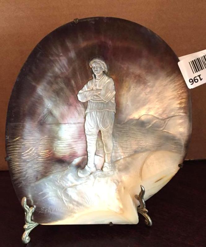 lot 196 image: Engraved Mother of Pearl Plate Signed by arti...