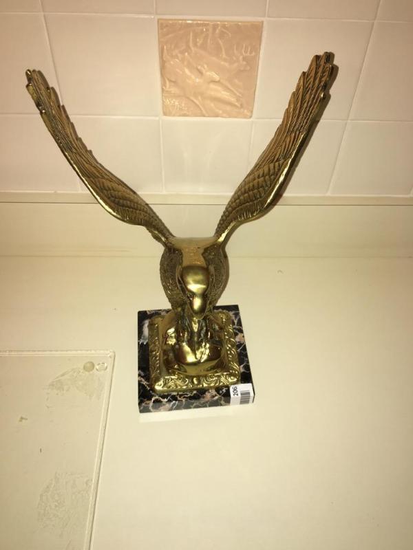 lot 206 image: Large brass eagle on marble base. This is a v...
