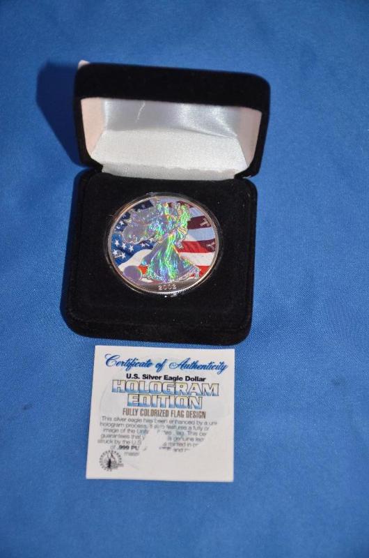 lot 260 image: U. S. Silver Eagle Dollar-Hologram Edition wi...