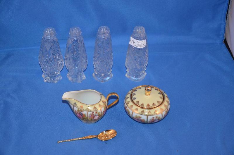 lot 279 image: 4 Cut Glass Crystal Salt and Pepper Shakers &...