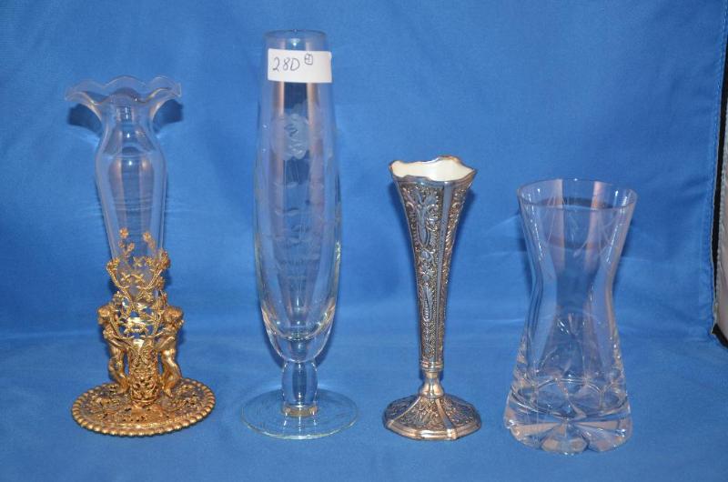 4 Rose Bud Vases 1 Filigree Gold Gilt Ormulu Whiteford