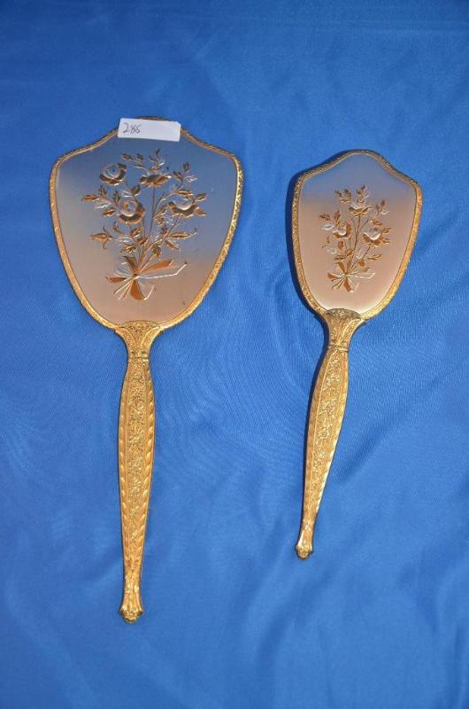 lot 285 image: Antique Vanity Brush and Mirror set. Please i...