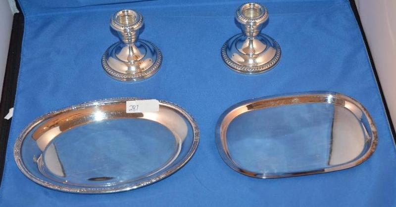 lot 287 image: Pair of Empire Sterling Candle Holders 2 silv...