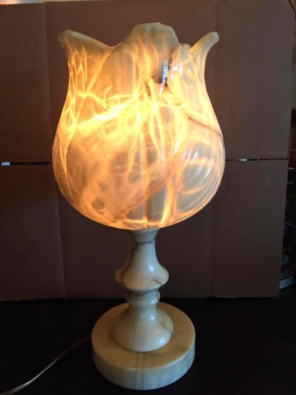 lot 35 image: Antique Marble Lamp one piece is all marble. ...