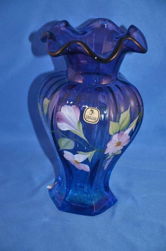 lot 47 image: Fenton Multi colored hand painted vase 9"...