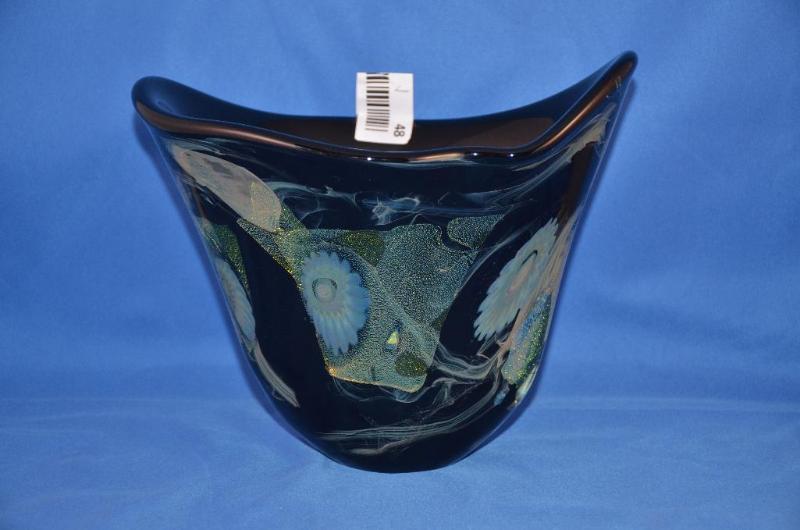 lot 48 image: Signed Hand blown Oval vase & metal flake...