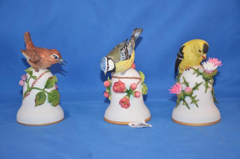 lot 54 image: 3 Porcelain Bells with Birds. &nbspHand pain...