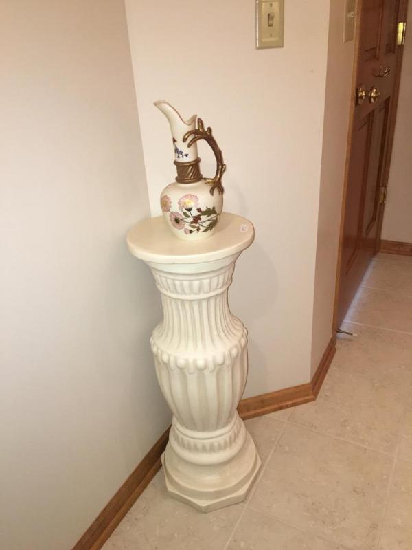 lot 80A image: White column pedestal plant stand with separa...