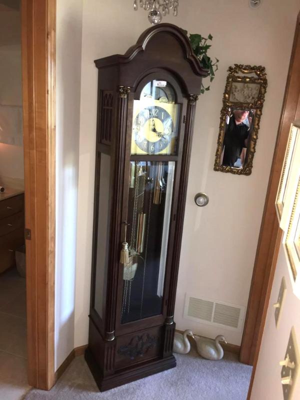 lot 22 image: Colonial Registered Grandfathermother clock ...