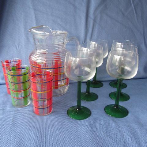 Vintage Plaid & Green Stemware