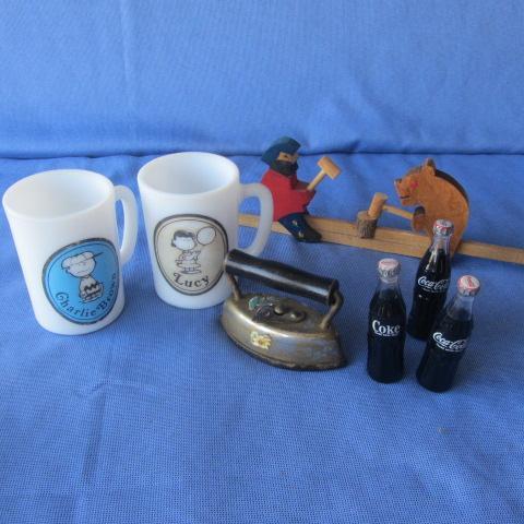 Mini Sad Iron, Coke Bottles, Peanuts Mugs
