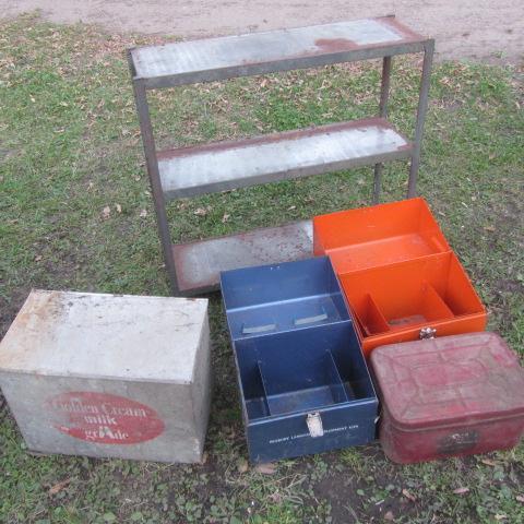 lot 134 image: Metal Shelf, Boxes, Milk Cooler