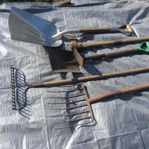 lot 49 image: Shovels, Fork, Rake Hoe