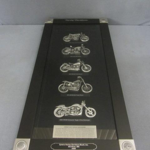 lot 3 image: Framed Harley Machines
