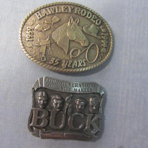 lot 315 image: Hawley Rodeo, Buck Knives Belt Buckles
