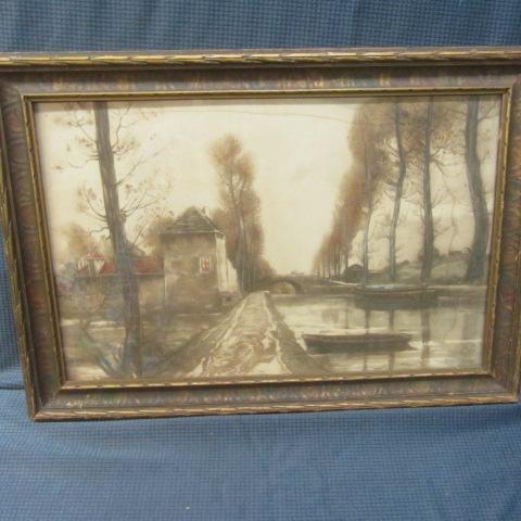 lot 61 image: Antique Frame & Water Color