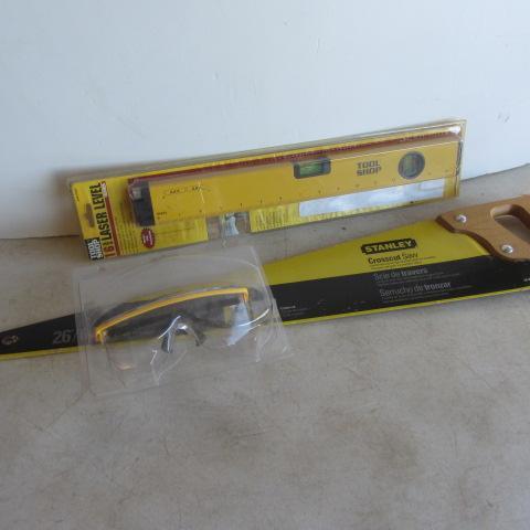 lot 150 image: Laser Level, Saw & Safety Glasses