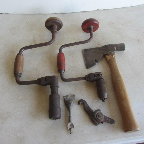 lot 176 image: Shingle Hammer, Drill Braces, Husker