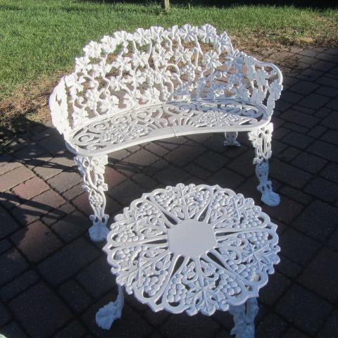 lot 18 image: Cast Iron Table, Bench & Chair