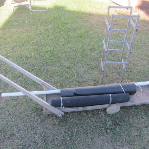 lot 196 image: Wooden Cart, Plant Stand, PVC