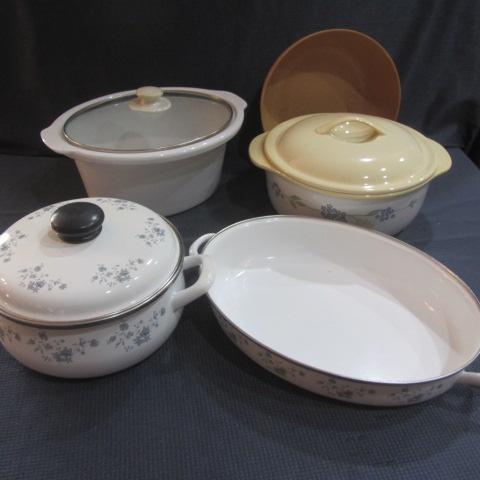 lot 295 image: Enamel Pans, Corelle & Crockery