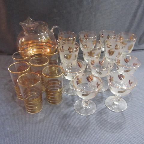 lot 297 image: Gold Banded & Maple Leaf Glasses