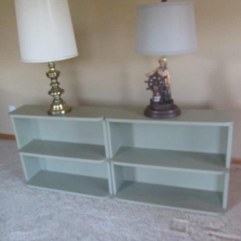 lot 32 image: Wooden Bookcases & Lamps