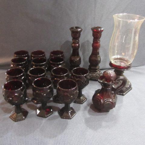 lot 374 image: Ruby Cape Cod Glasses, Candle Holders