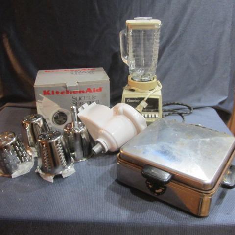 lot 428 image: KitchenAid Slicer, Blender, Waffle Iron