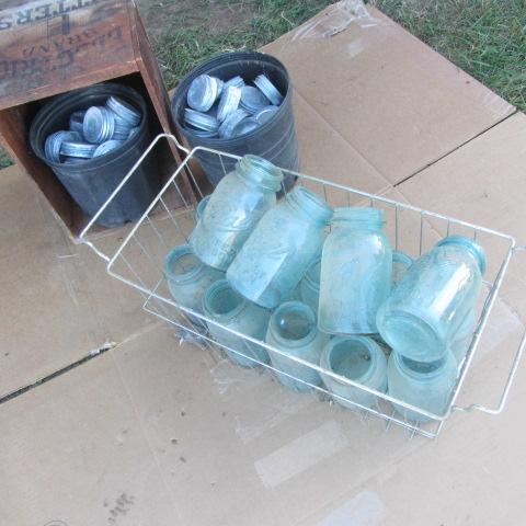lot 487 image: Blue Qt Canning Jars, Zinc Lids
