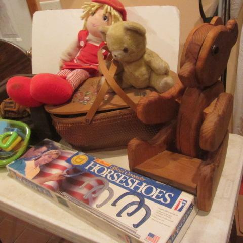 lot 561 image: Horseshoes, Booster Seat, Toys