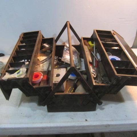 lot 19 image: Antique Wolverine Tool Box & Tools