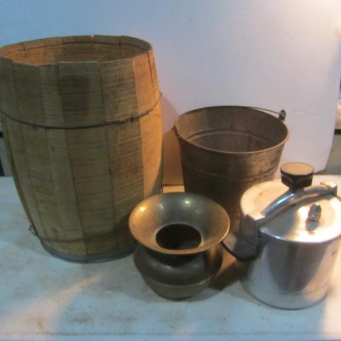 lot 244 image: Nail Keg, Pail, Spittoon, Chicken Bucket