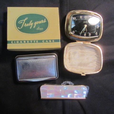 lot 266 image: German Cig Case, Travel Alarm, Comb Holder