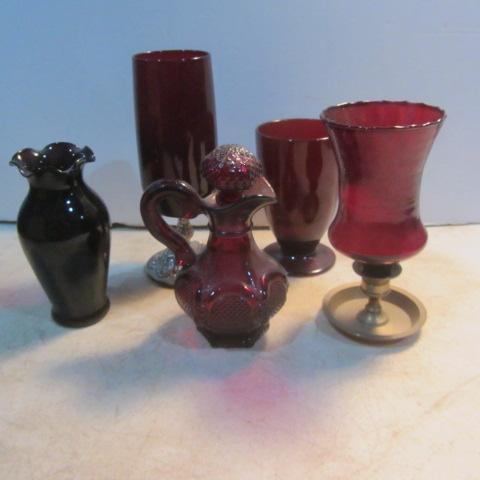 lot 270 image: Ruby Glass Vase, Tumbler, Votive