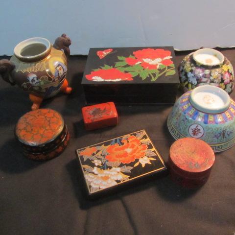 lot 279 image: Oriental Jewelry Boxes, Rice Bowls