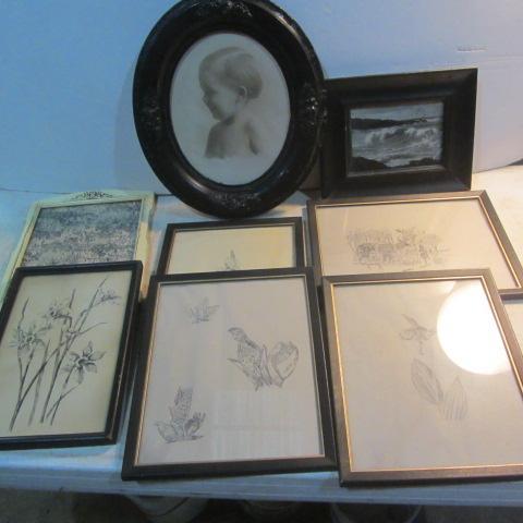 lot 293 image: Oval Frame, Pen & Ink Sketches