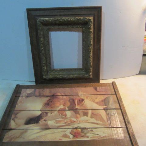 lot 296 image: Antique Frame, Print of Girl, Dog, Cat