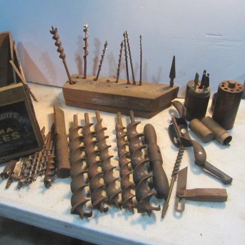 lot 40 image: Wood Drill Bits, Case, Fruit Box
