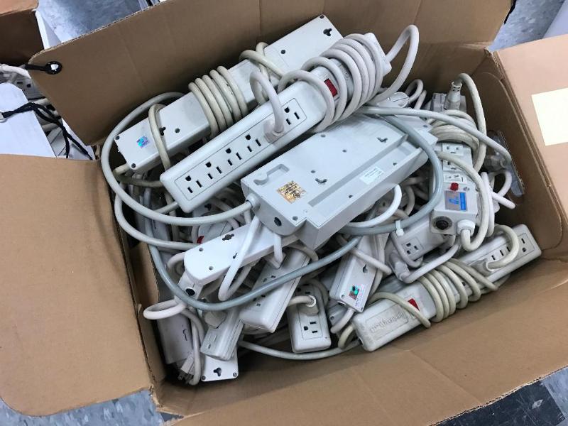 lot 153B image: (1) Box of assorted power strips, surge prote...