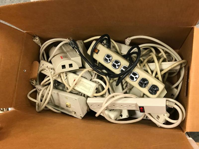 lot 153C image: (1) Box of assorted power strips, surge prote...