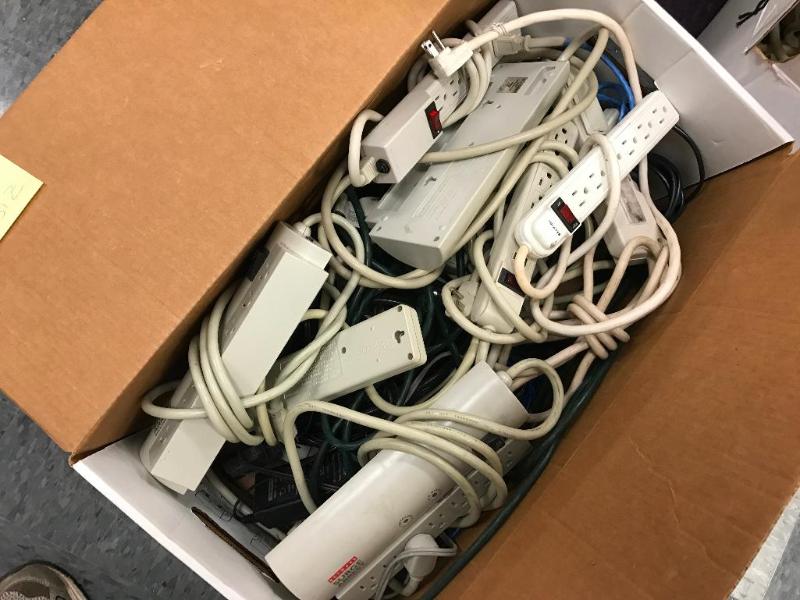 lot 153D image: (1) Box of assorted power strips, surge prote...